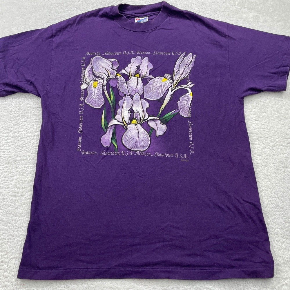 Vintage Branson Showtown USA Purple Floral Graphic Print T-Shirt